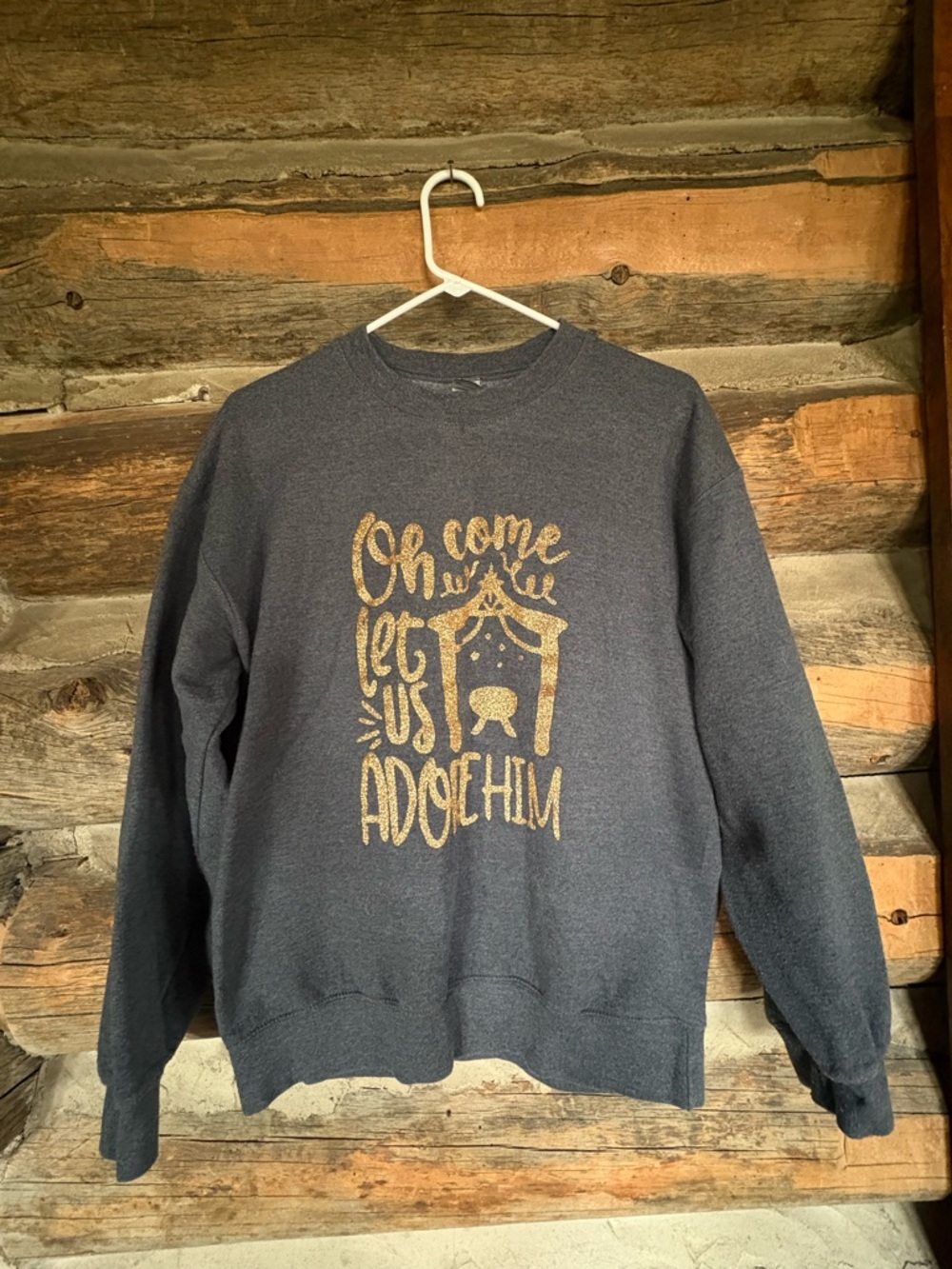 Women’s Holiday Crewneck Sweatshirt - Grey with Gold Nativity Graphic